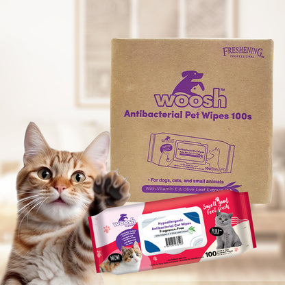 Woosh Hypoallergenic Fragrance Free Antibacterial Cat Wipes 100pcs