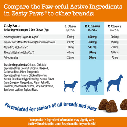 Zesty Paws Senior Advanced Cognition Bites Chicken Soft Chews for Senior Dogs 90ct