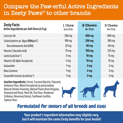Zesty Paws Senior Advanced Vision Bites Chicken Soft Chews for Senior Dogs 90ct