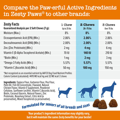 Zesty Paws Senior Advanced Omega Bites Chicken Soft Chews for Dogs 90ct