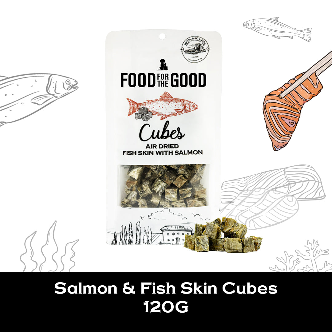 Food For The Good Freeze Dried Fish Skin with Salmon Cubes Treats for Cats and Dogs 120g