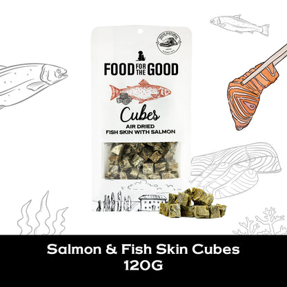 Food For The Good Freeze Dried Fish Skin with Salmon Cubes Treats for Cats and Dogs 120g