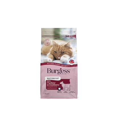 Burgess Mature Cat Complete Turkey & Cranberry Dry Food – 1.4kg