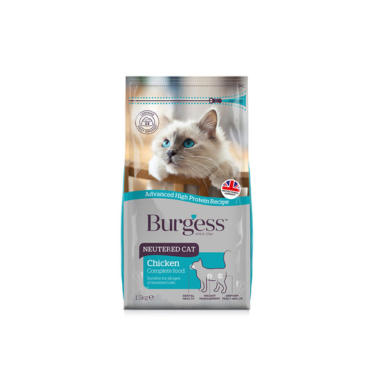 Burgess Neutered Cat Complete Chicken Dry Food – 1.5kg