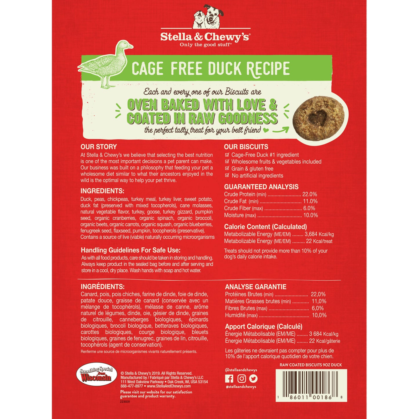 Stella & Chewy’s Cage Free Duck Raw Coated Biscuits for Dogs 9oz