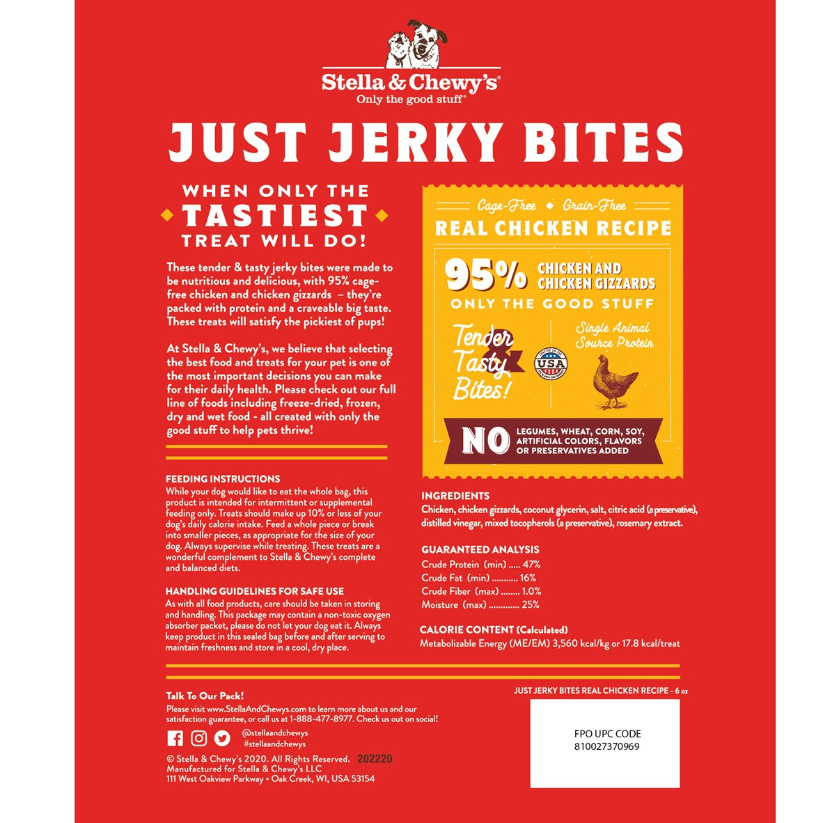 Stella & Chewy’s Just Jerky Bites Real Chicken Grain Free Dog Treats 6oz
