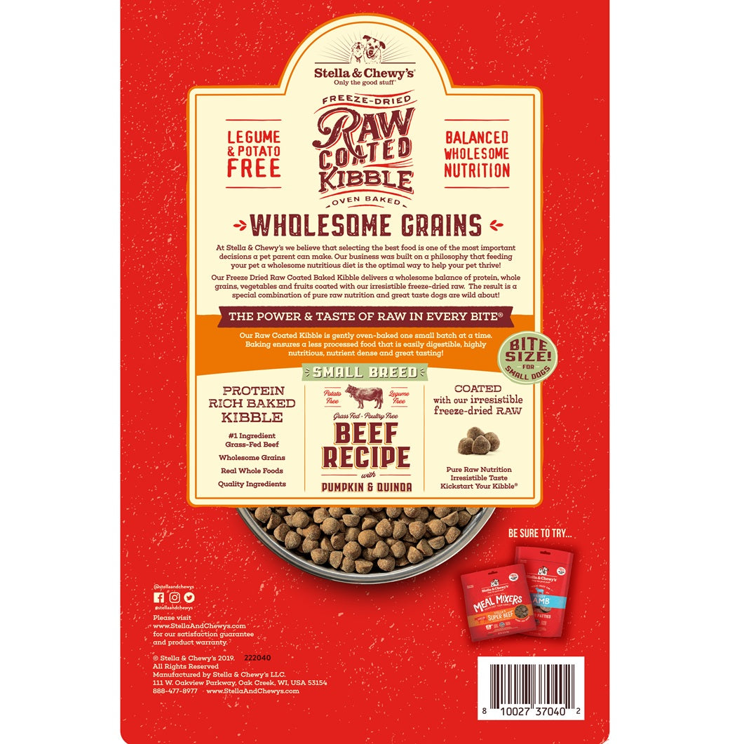 Stella & Chewy’s Beef Recipe with Pumpkin & Quinoa Raw Coated Kibble Wholesome Grains for Small Breed Dogs 10LB
