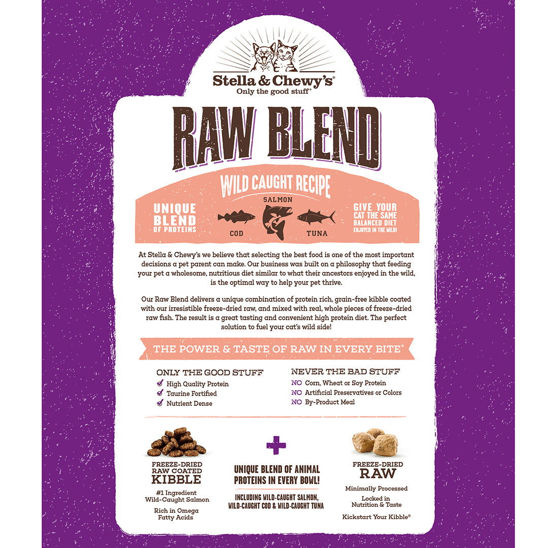 Stella and Chewy’s Raw Blend Cage Free Recipe for Cats – Wild-Caught Cod Salmon and Tuna 5LB