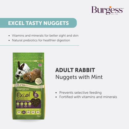 [Buy 2nd Bag @ 30% off] Burgess Excel Adult Rabbit Nuggets with Mint - 1.5kg