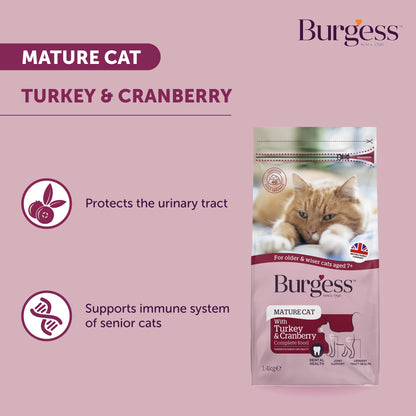 Burgess Mature Cat Complete Turkey & Cranberry Dry Food – 1.4kg