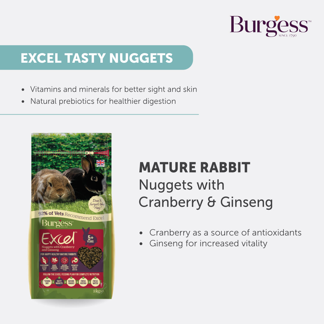 [Buy 2nd Bag @ 30% off] Burgess Excel Mature Rabbit Nuggets with Cranberry & Ginseng – 1.5kg
