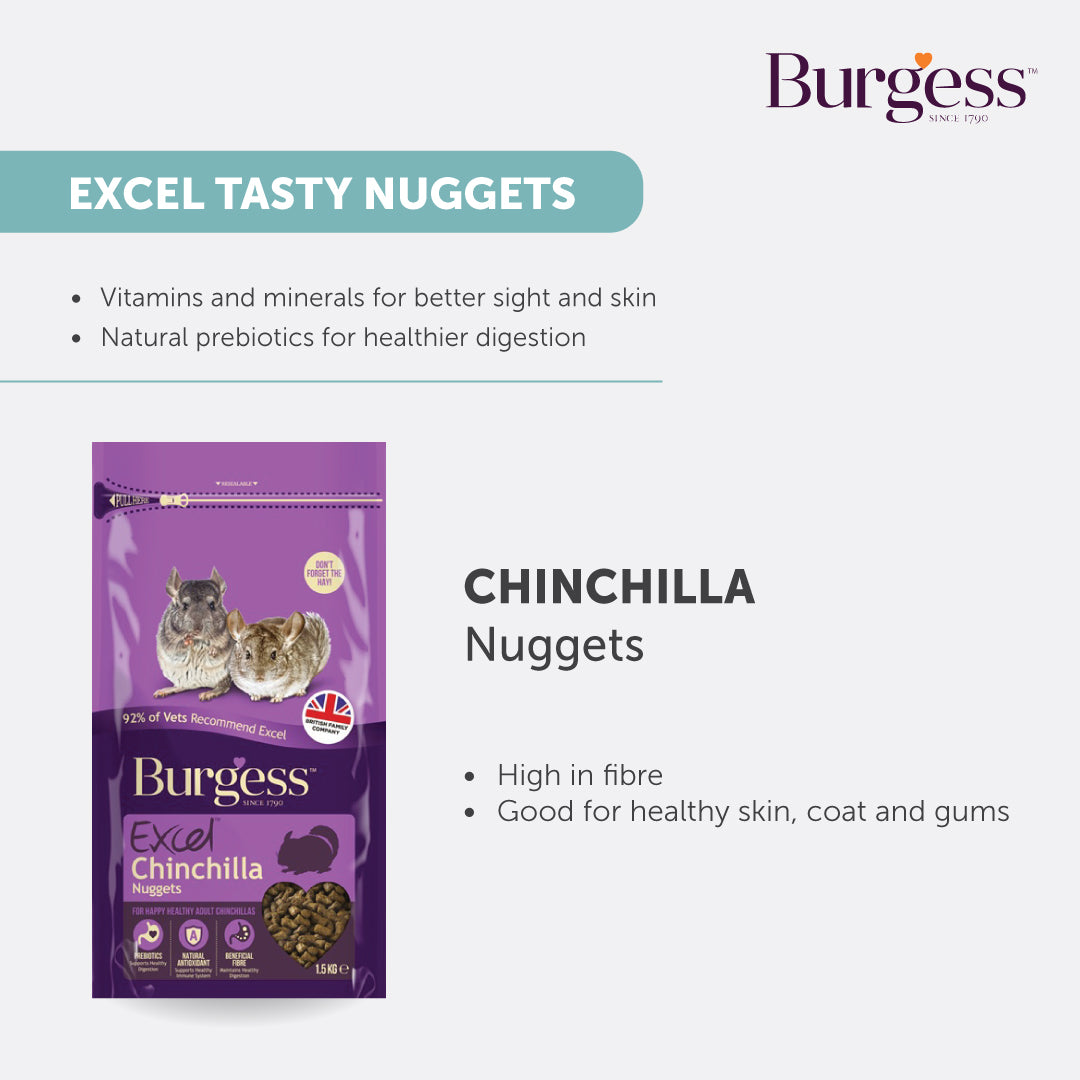 [Buy 2nd Bag @ 30% off] Burgess Excel Chinchilla Nuggets – 1.5kg