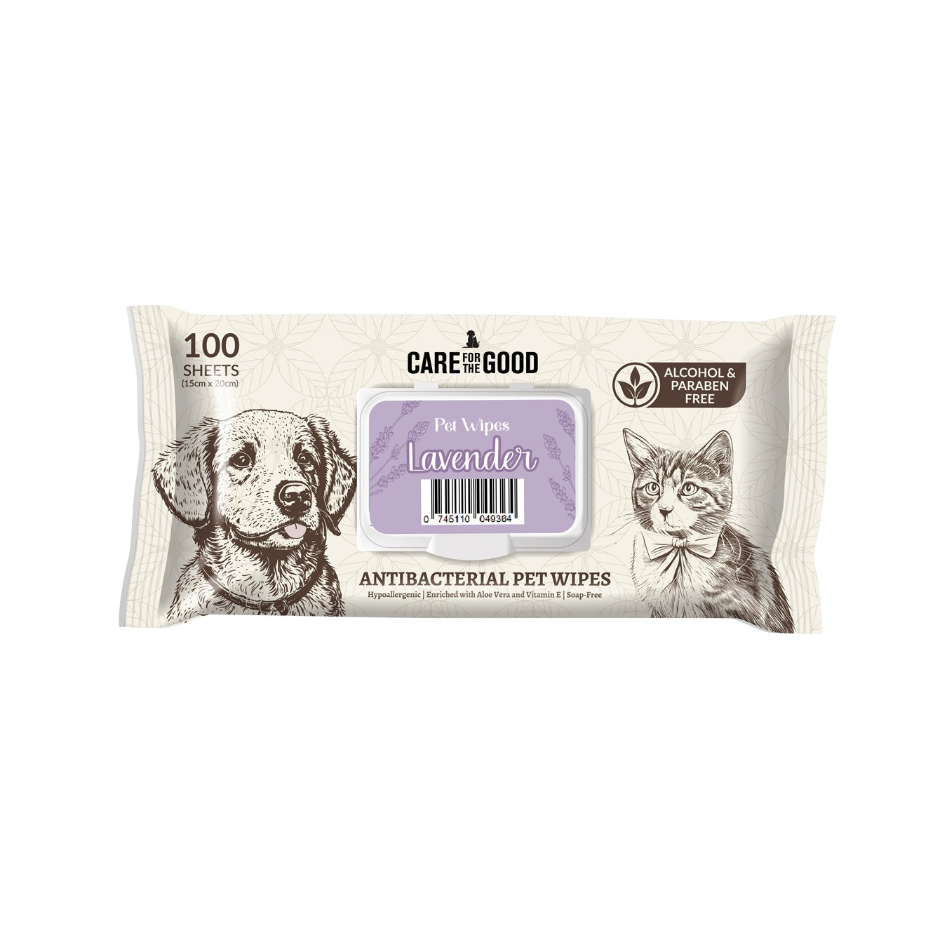 Care For The Good Antibacterial Pet Wipes For Cats & Dogs 100pcs – Alcohol-Free, Aloe & Vitamin E