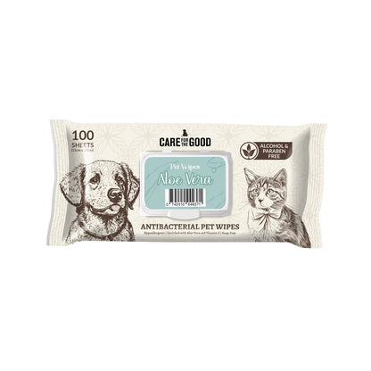 Care For The Good Antibacterial Pet Wipes For Cats & Dogs 100pcs – Alcohol-Free, Aloe & Vitamin E
