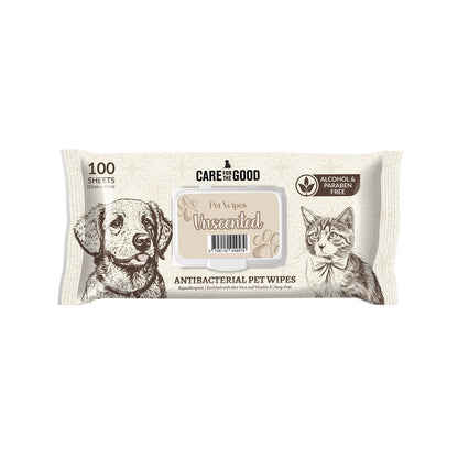 Care For The Good Antibacterial Pet Wipes For Cats & Dogs 100pcs – Alcohol-Free, Aloe & Vitamin E