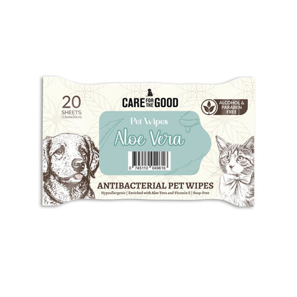 Care For The Good Antibacterial Pet Wipes For Cats & Dogs 20pcs – Travel Pack, Alcohol-Free, Aloe & Vitamin E
