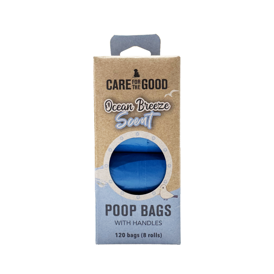 Care For The Good Ocean Breeze Scented Poop Bags with Handles 120pcs – Easy Tie, Eco-Friendly & Refreshing