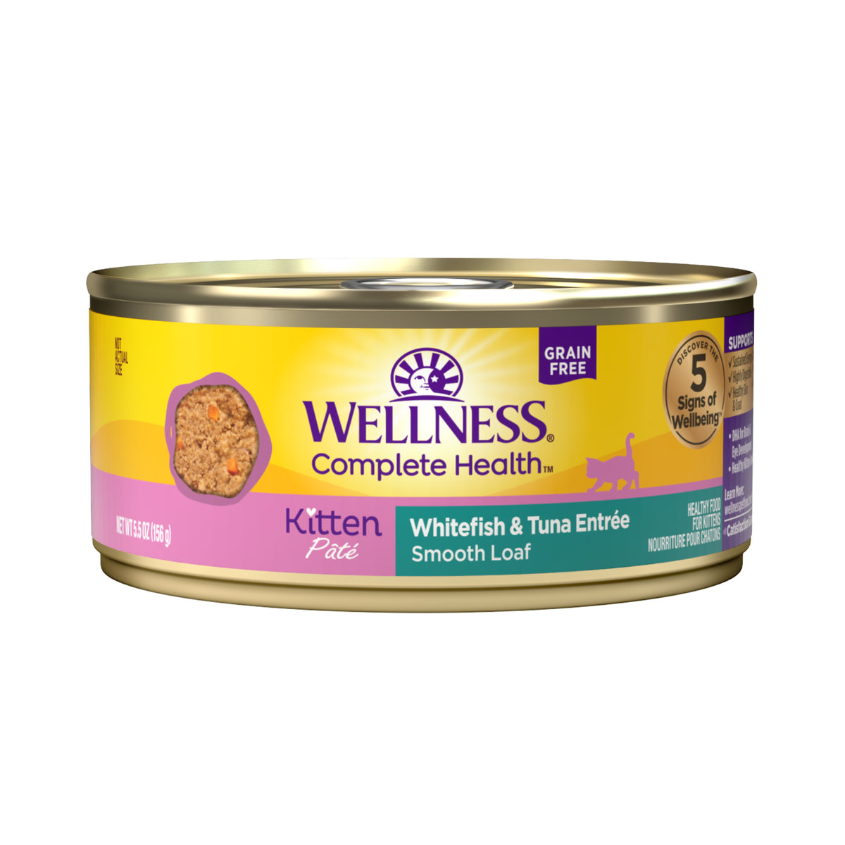 Wellness Complete Health Whitefish & Tuna Pate Grain Free Kitten Canned Cat Food 5.5oz