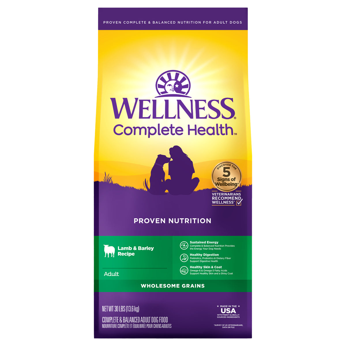 Wellness Complete Health Lamb & Barley Adult Dry Dog Food 5LB and 30LB