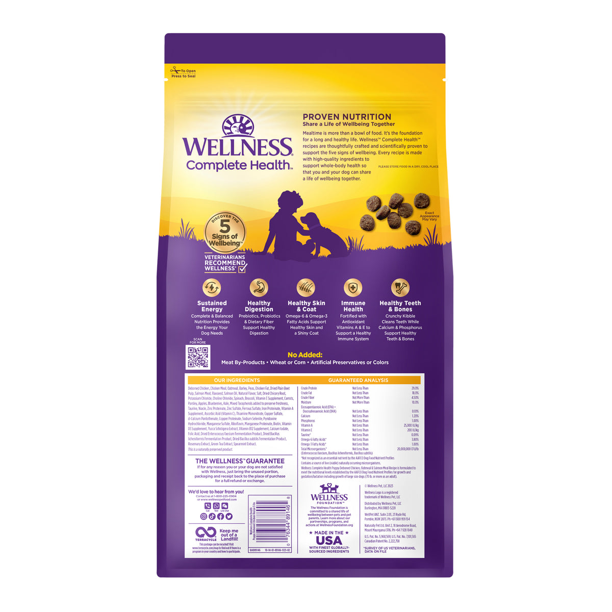 Wellness Complete Health Puppy Chicken, Oatmeal & Salmon Dry Dog Food 5LB and 30LB