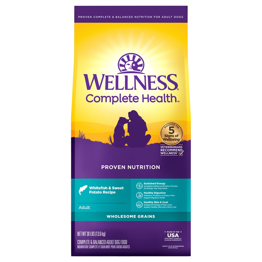 Wellness Complete Health Whitefish & Sweet Potato Poultry Free Adult Dry Dog Food 5LB and 30LB