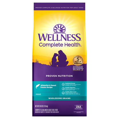 Wellness Complete Health Whitefish & Sweet Potato Poultry Free Adult Dry Dog Food 5LB and 30LB