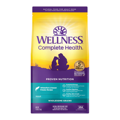 Wellness Complete Health Whitefish & Sweet Potato Poultry Free Adult Dry Dog Food 5LB and 30LB
