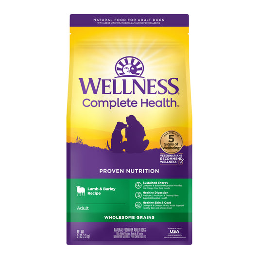 Wellness Complete Health Lamb & Barley Adult Dry Dog Food 5LB and 30LB