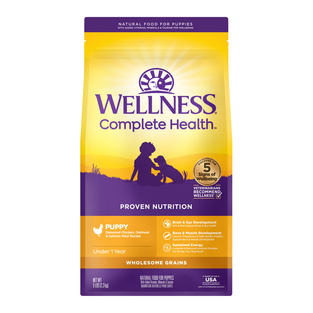Wellness Complete Health Puppy Chicken, Oatmeal & Salmon Dry Dog Food 5LB and 30LB