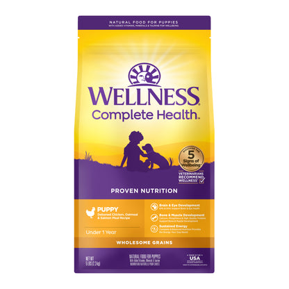 Wellness Complete Health Puppy Chicken, Oatmeal & Salmon Dry Dog Food 5LB and 30LB