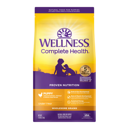 Wellness Complete Health Puppy Chicken, Oatmeal & Salmon Dry Dog Food 5LB and 30LB