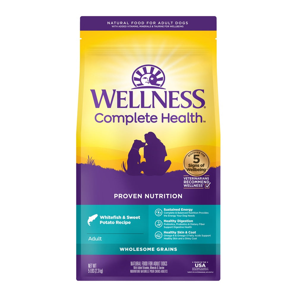 Wellness Complete Health Whitefish & Sweet Potato Poultry Free Adult Dry Dog Food 5LB and 30LB