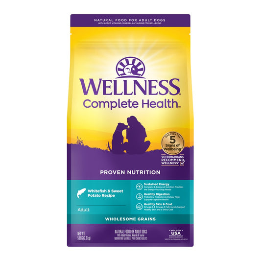 Wellness Complete Health Whitefish & Sweet Potato Poultry Free Adult Dry Dog Food 5LB and 30LB