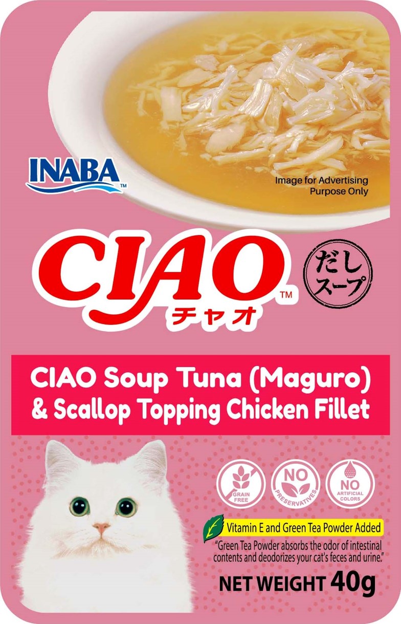 CIAO Clear Soup Pouch Maguro Tuna, Scallop & Chicken Fillet Cat Food 40g x 16pouches