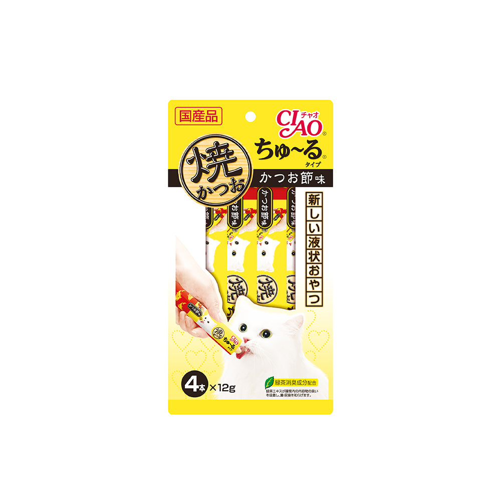 CIAO Grilled Tuna Churu with Dried Bonito Cat Treats 12g x 4 Sticks (5sets)