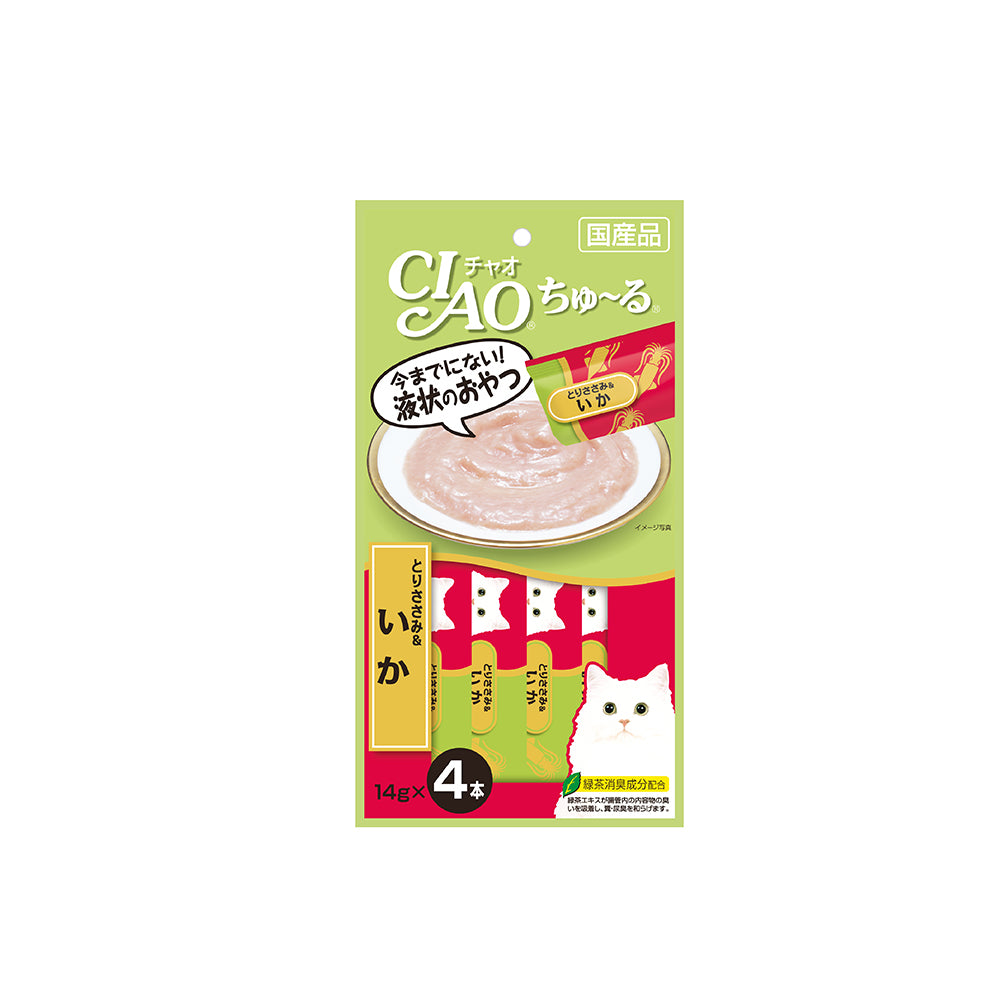 CIAO Churu Chicken Fillet & Squid Cat Treats 14g x 4 Sticks (5sets)