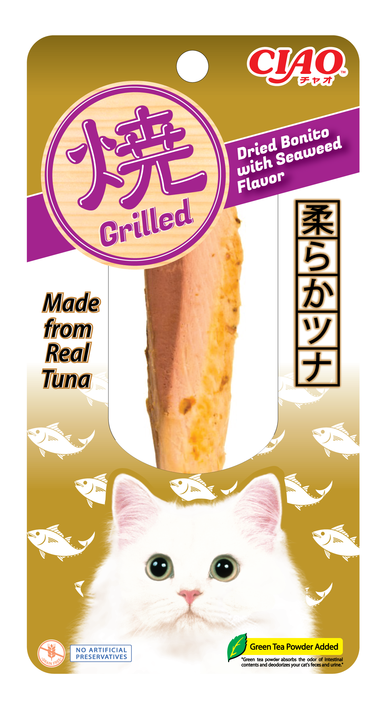 CIAO Grilled Tuna Dried Bonito with Seaweed Flavour Cat Treat 15g x 10 packs