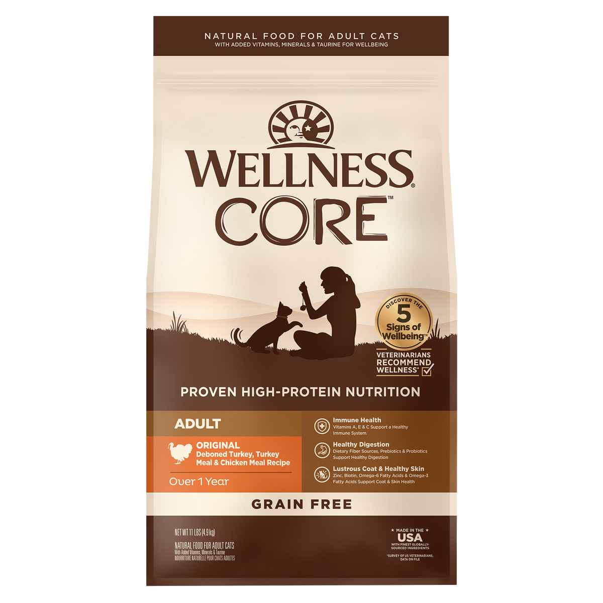 Wellness CORE Original Deboned Turkey & Chicken Grain Free Adult Dry Cat Food 11LB