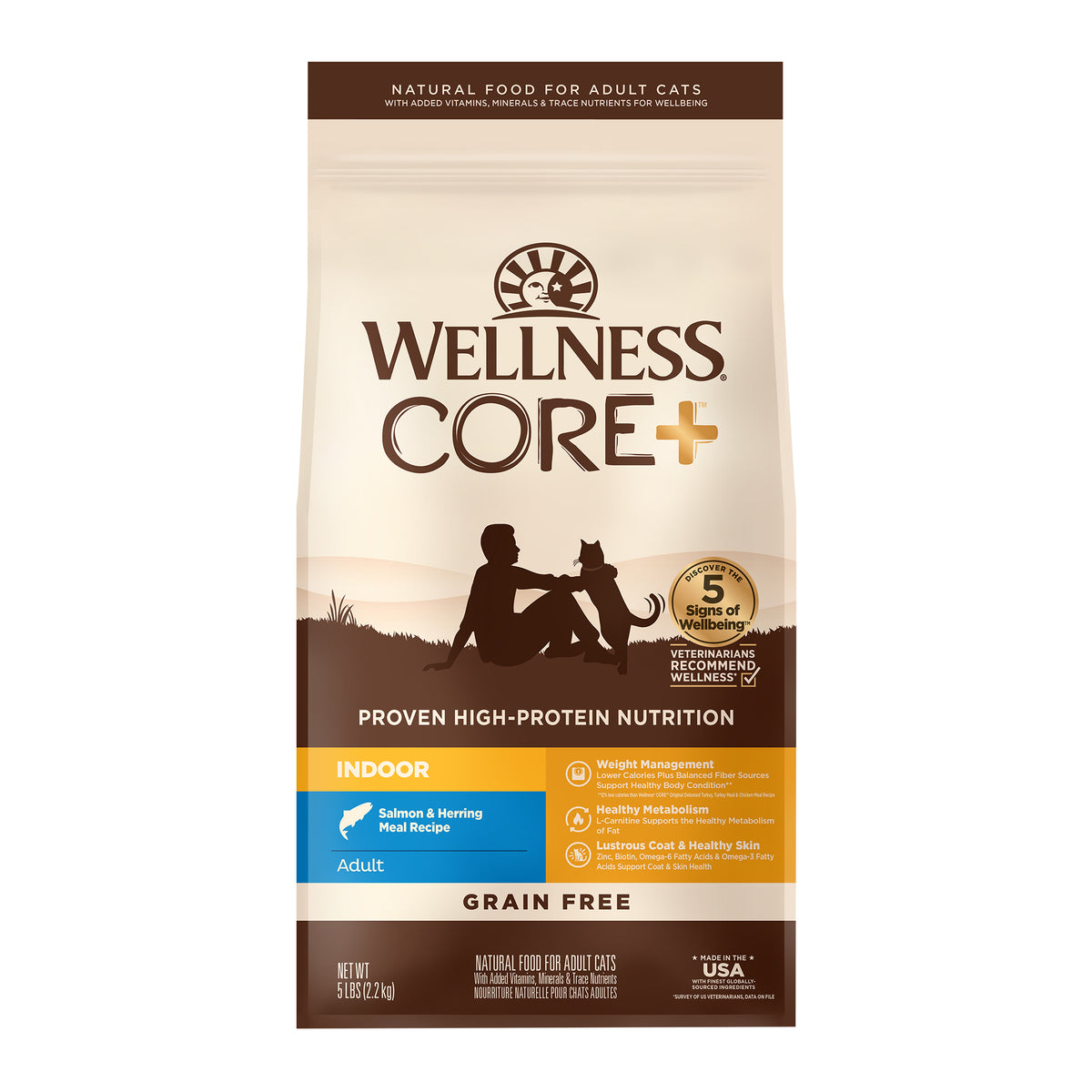 Wellness CORE+ Indoor Salmon & Herring Grain Free Dry Cat Food 5LB