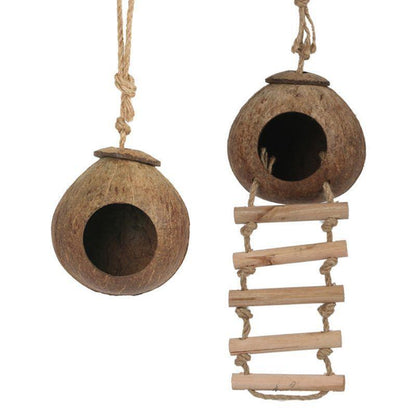 Munchies Natural Coconut Husk Hideout with Ladder – For Small Pets & Birds
