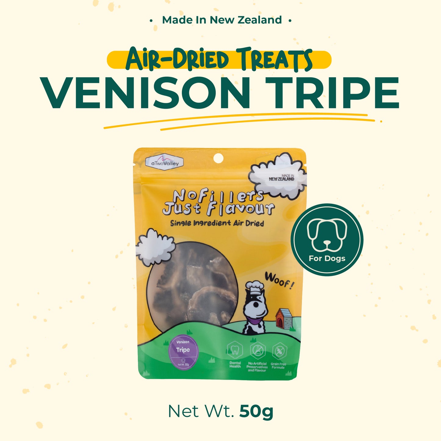 aTwoValley Air-Dried Venison Tripe Treat for Dogs – 45g