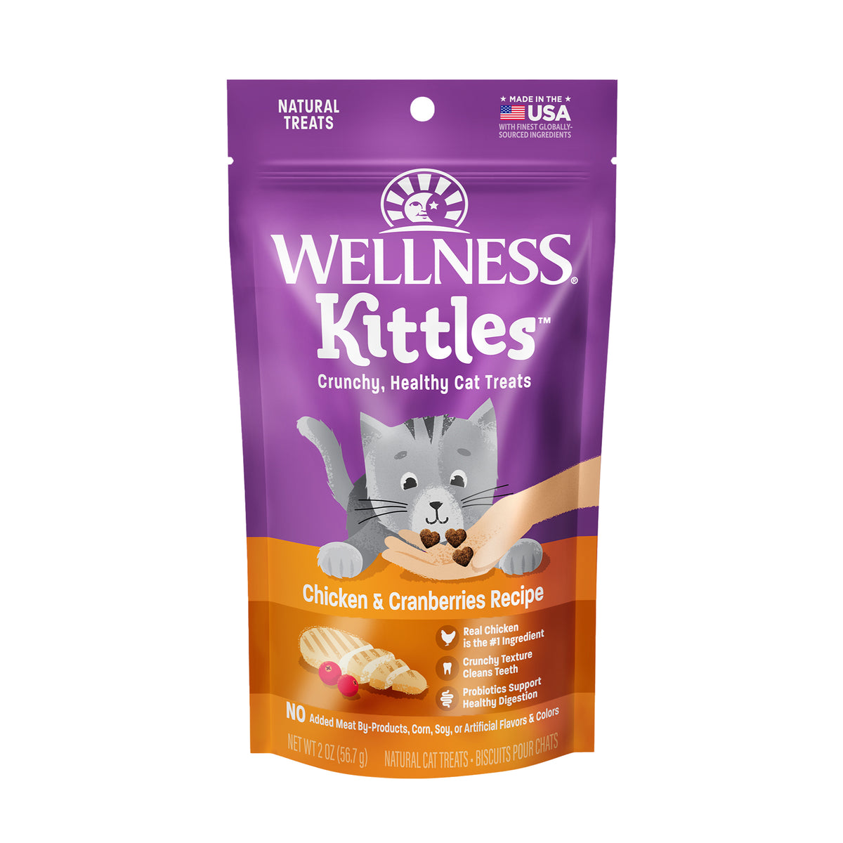 Wellness Kittles Grain Free Crunchy Cat Treats 2oz | Chicken, Salmon & Tuna