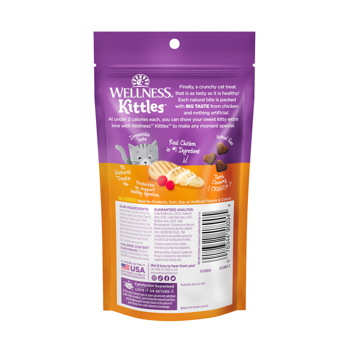 Wellness Kittles Grain Free Crunchy Cat Treats 2oz | Chicken, Salmon & Tuna