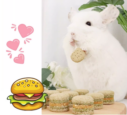Munchies Handmade Hamburger Hay Cake – 4pcs Natural Treats for Rabbits, Guinea Pigs & Chinchillas
