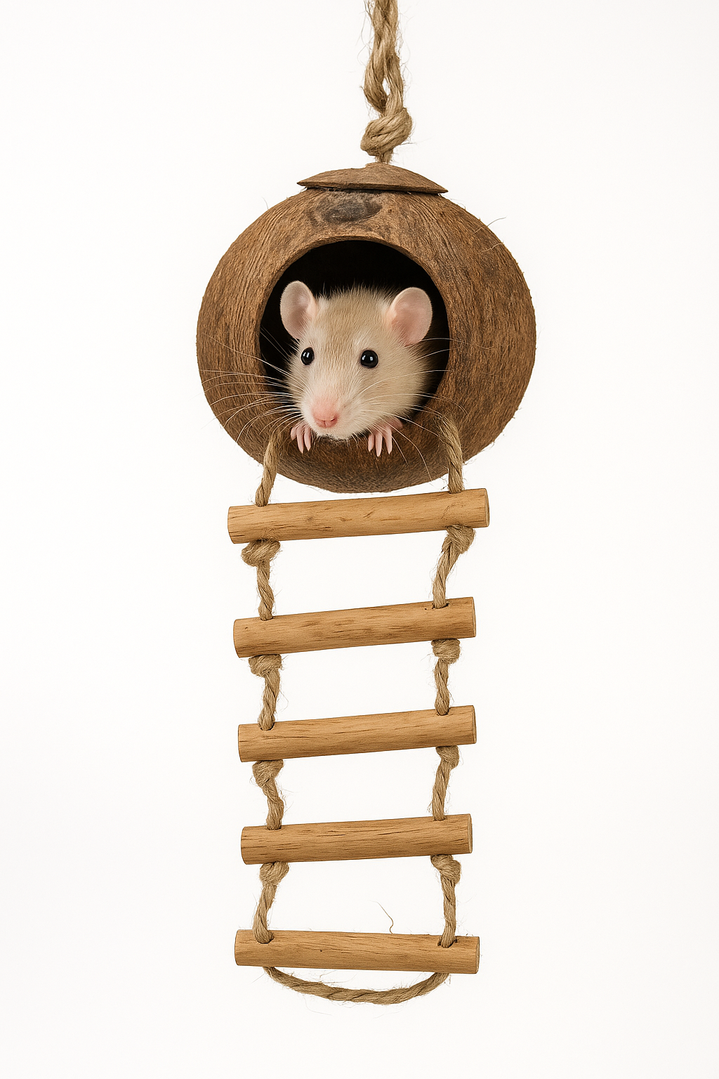 Munchies Natural Coconut Husk Hideout with Ladder – For Small Pets & Birds