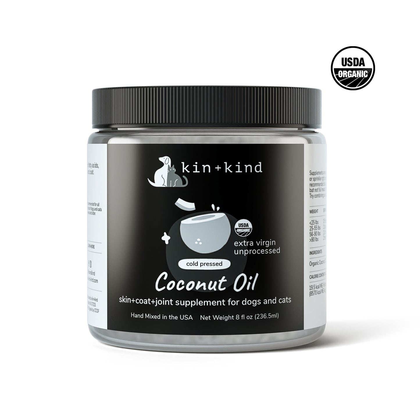 kin+kind Organic Raw Coconut Oil Supplement for Dogs and Cats