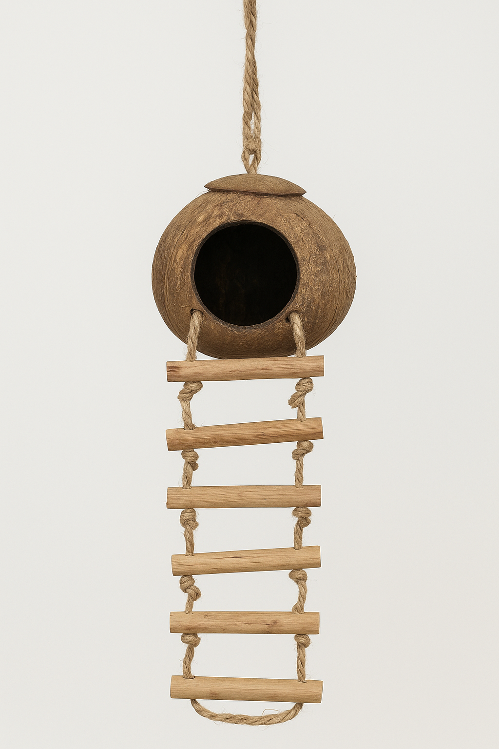 Munchies Natural Coconut Husk Hideout with Ladder – For Small Pets & Birds