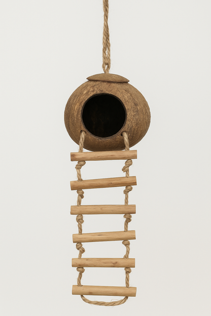 Munchies Natural Coconut Husk Hideout with Ladder – For Small Pets & Birds