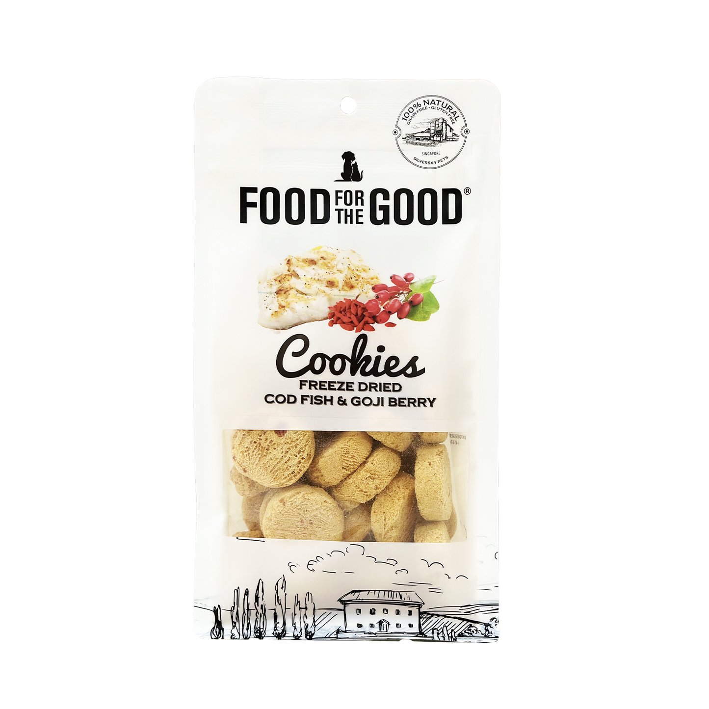 Food For The Good Freeze Dried Cod Fish & Goji Berry Cookies Treats for Cats & Dogs 70g