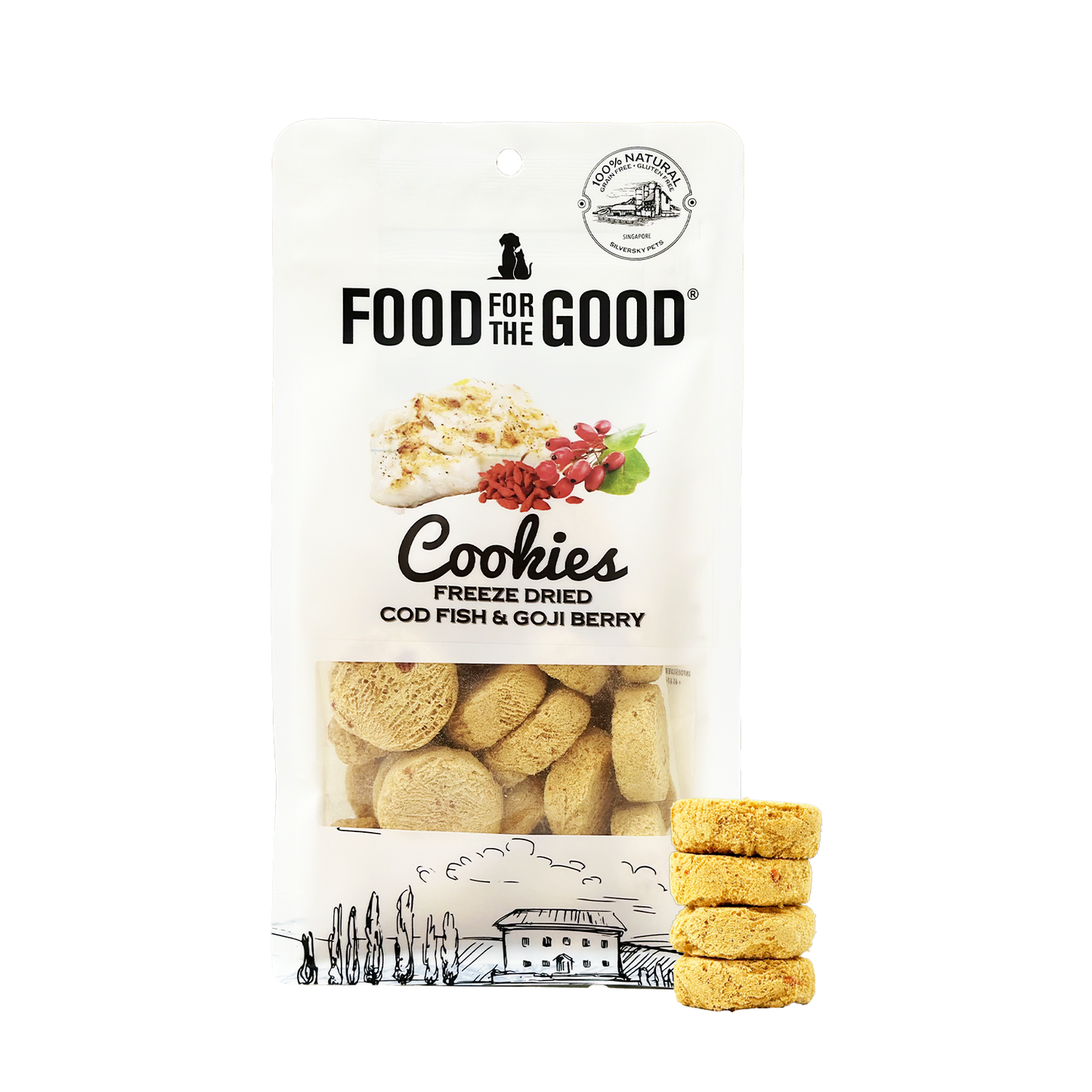 Food For The Good Freeze Dried Cod Fish & Goji Berry Cookies Treats for Cats & Dogs 70g